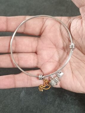 NWOT Silver-tone Charm Bangle Bracelet with Gold Dove Charm
